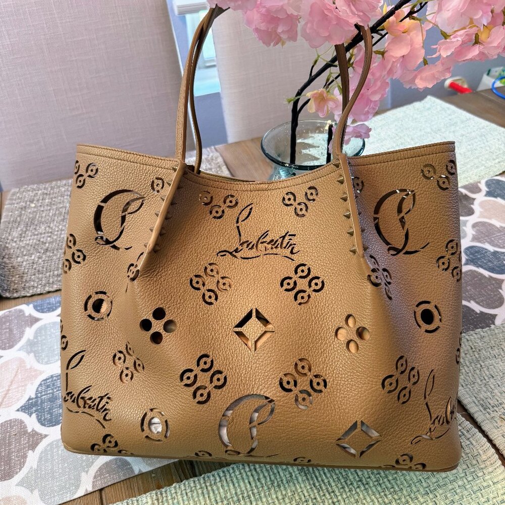 Christian Louboutin Cabarock Perforated Leather Tote – Tan – Excellent Condition
